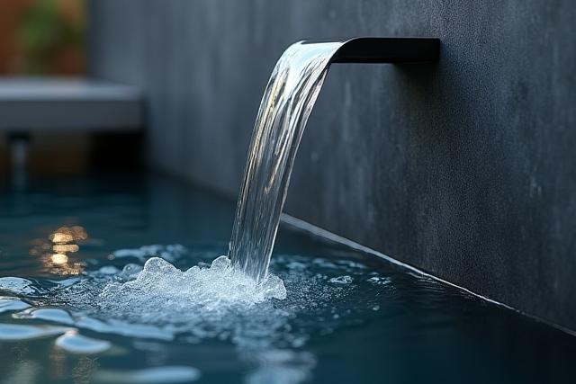 現代的な建物の壁面を静かに水が伝い落ちるウォーターウォール