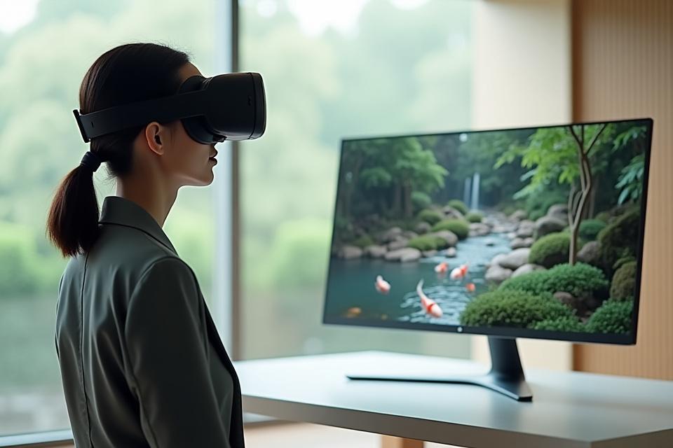 3Dモデル化された庭園を見るクライアント