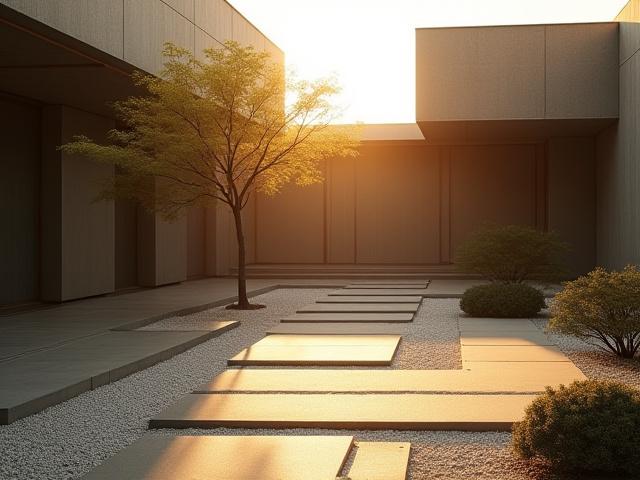 庭園に落ちる光と影のコントラスト