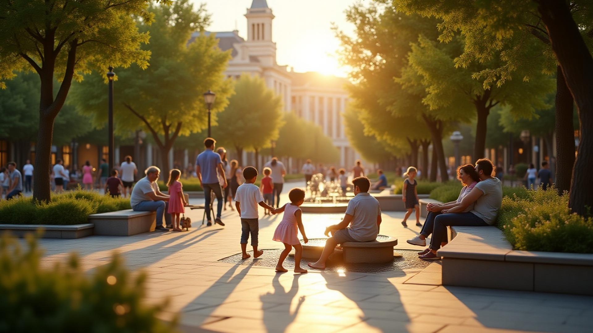 家族連れが楽しそうに過ごす、美しいパブリックアートとしての庭園