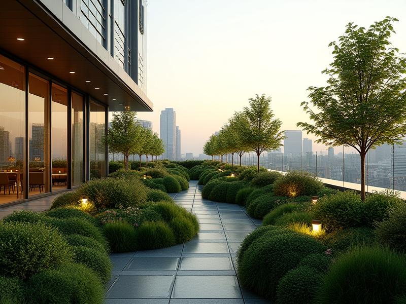 銀座のオフィスビルの屋上に広がる、緑豊かでモダンなサスティナブルガーデン