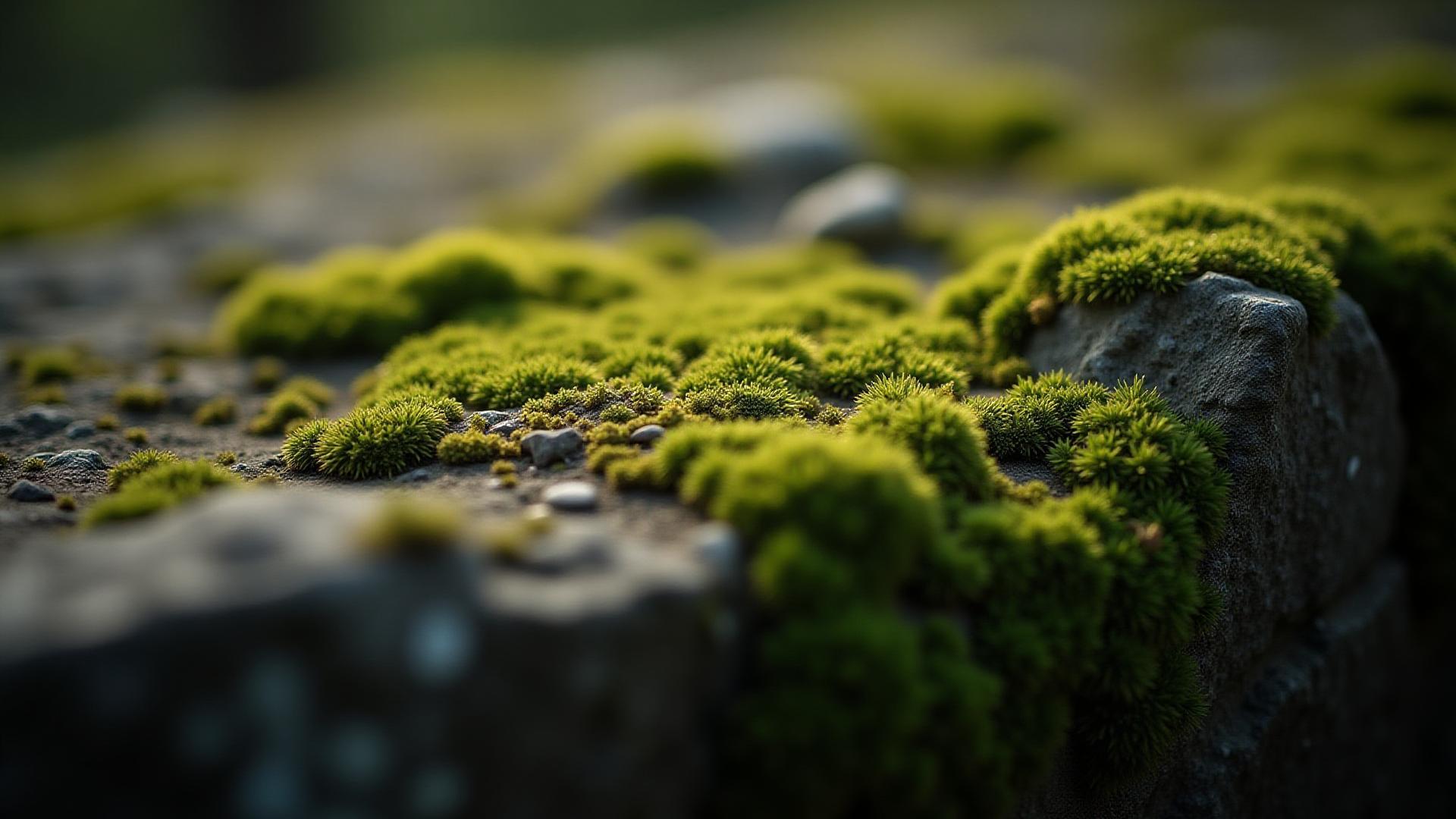 苔むした豊かな質感の石の表面