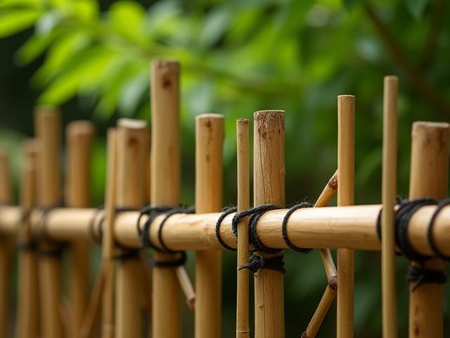 繊細な美しさを持つ建仁寺垣が、庭園の背景を飾っている。職人の丁寧な手作業が見て取れる。